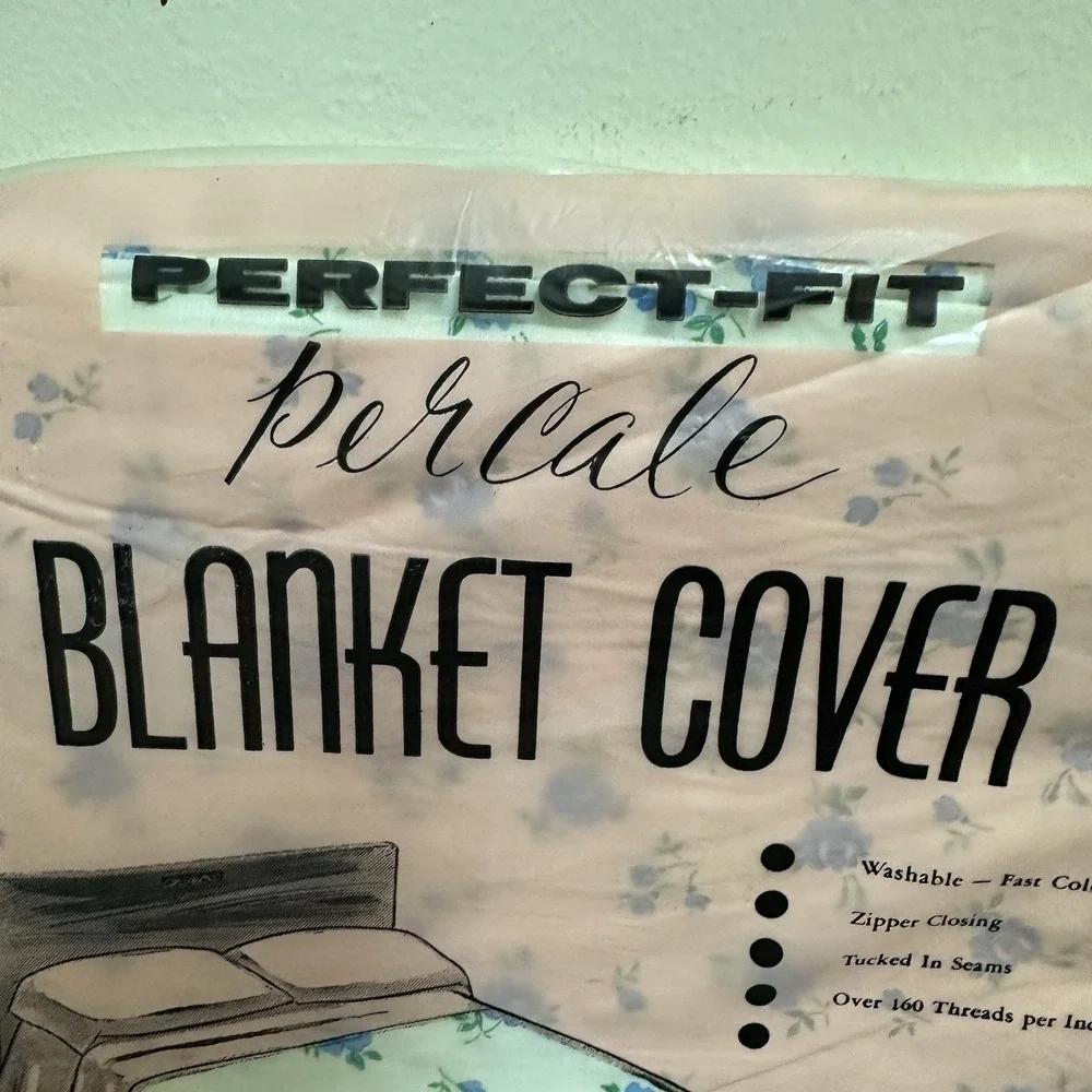 Vtg Percale Cotton Blue Dainty Floral Print Zippered Comforter Blanket Cover NEW